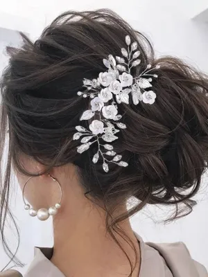 5.5-inch Silver Flower Crystal Hair Accessory