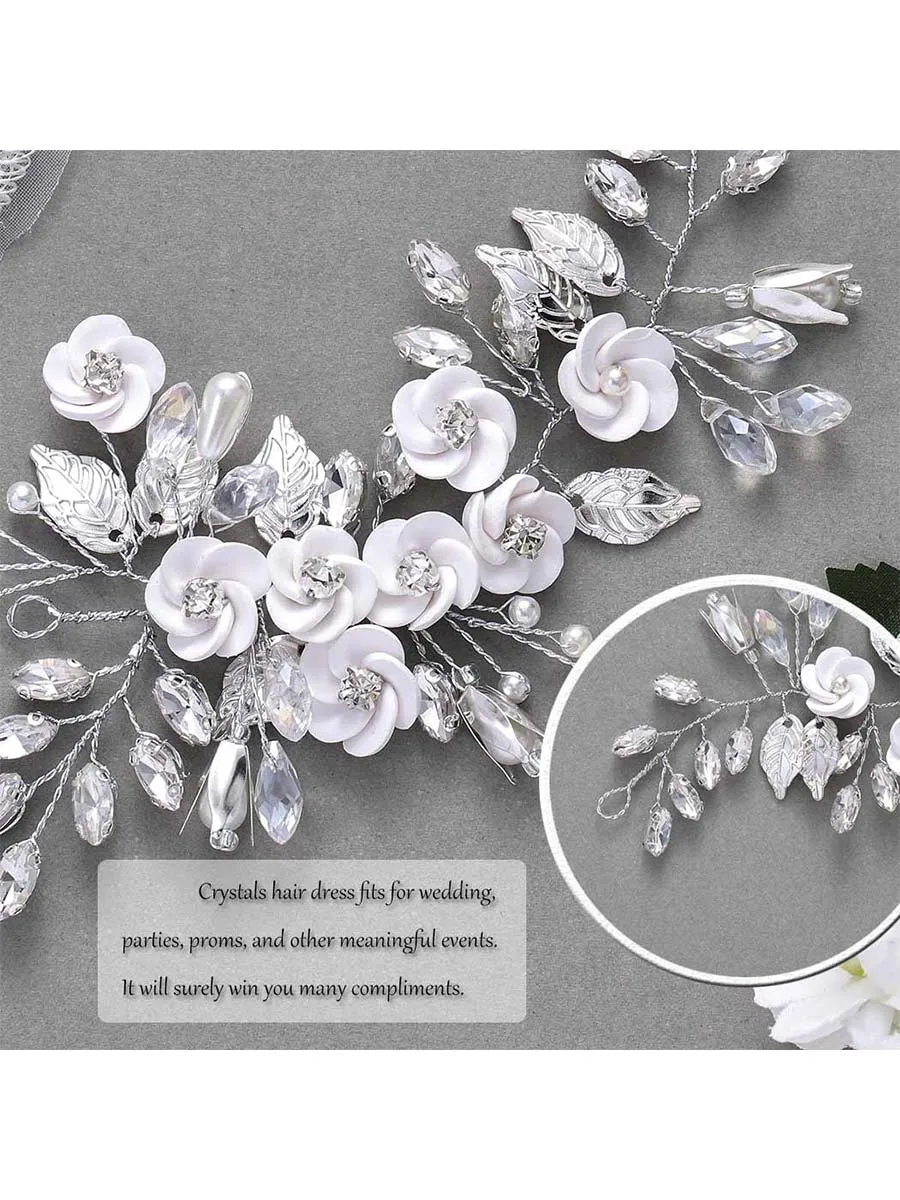 5.5-inch Silver Flower Crystal Hair Accessory