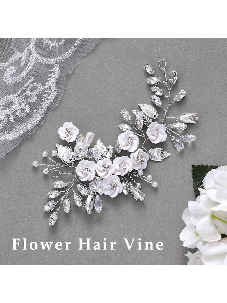 5.5-inch Silver Flower Crystal Hair Accessory
