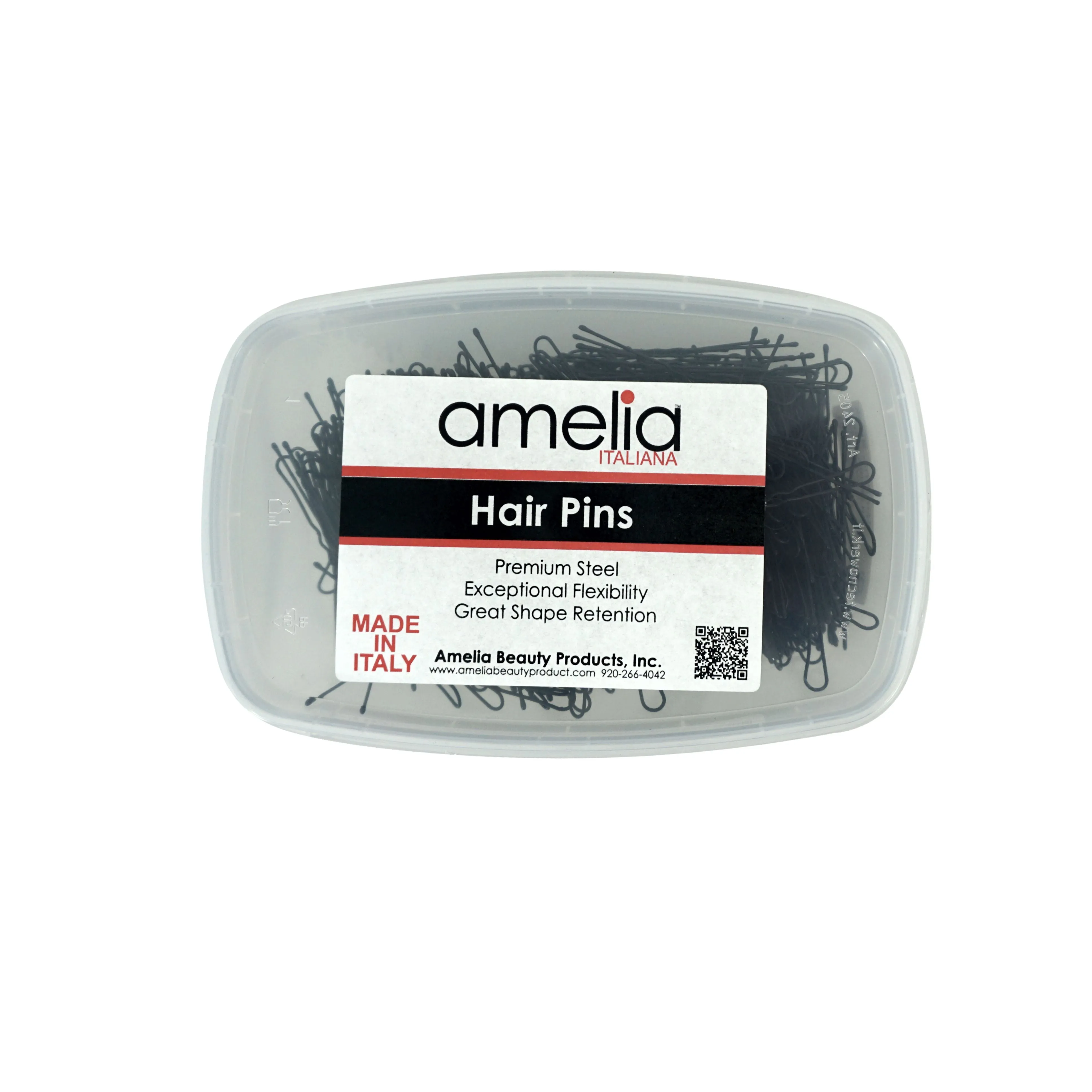 600, Black, 2.4in (6.0cm), Italian Made Waved Hair Pins, Recloseable Stay Clean and Organized Container