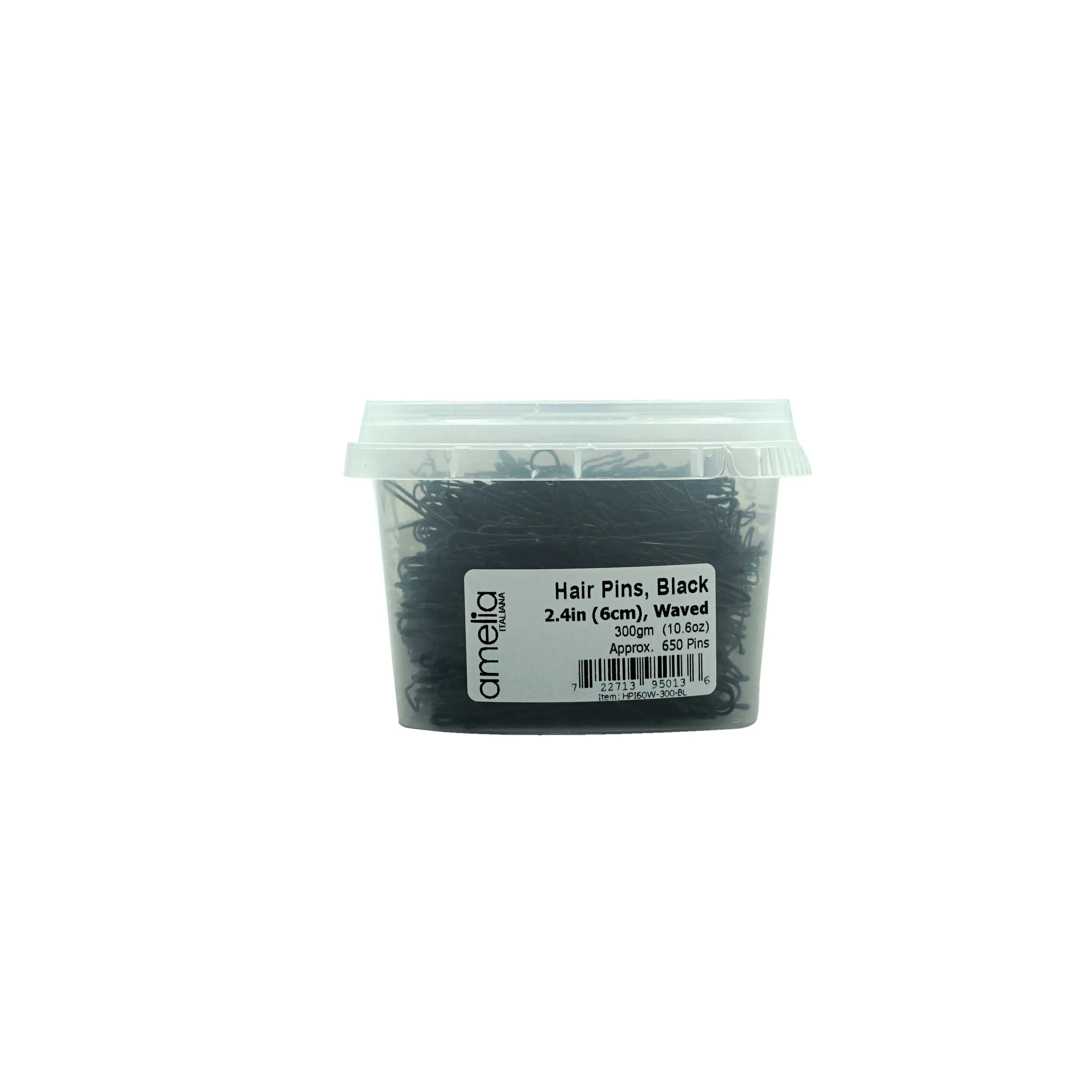 600, Black, 2.4in (6.0cm), Italian Made Waved Hair Pins, Recloseable Stay Clean and Organized Container