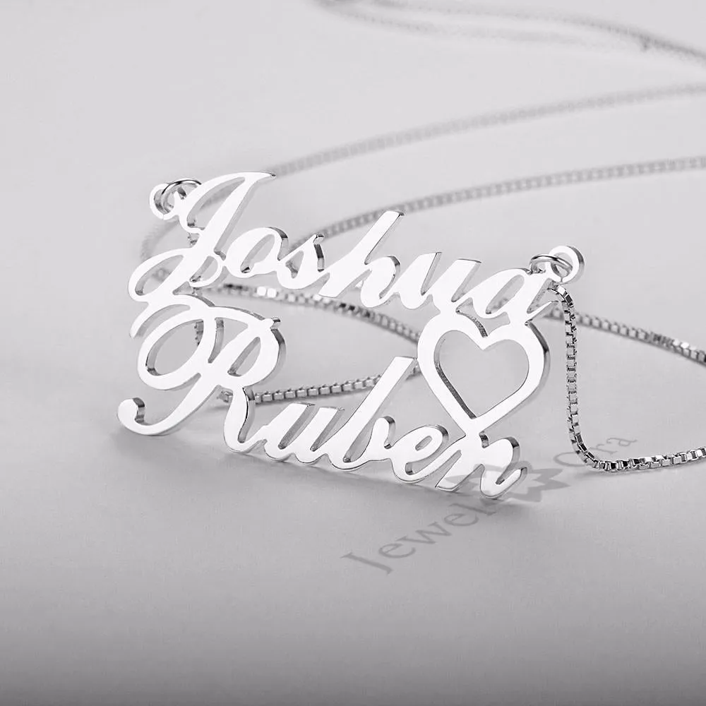 925 Sterling Silver DIY Lovers Name Engraved Pendant Necklace, Jewelry Gift for Women