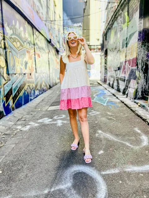 April Dress- White/lavender/pink