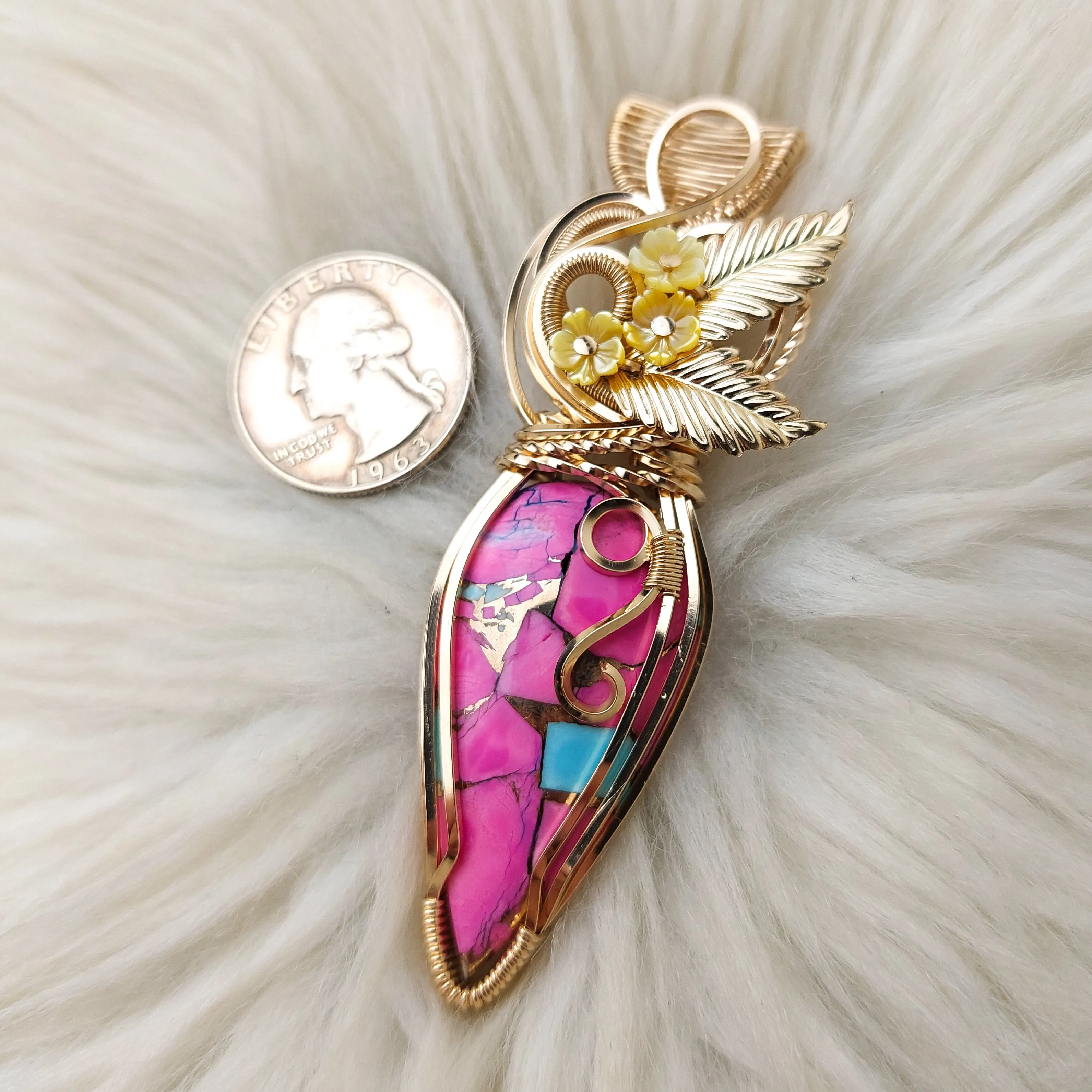 Artisan Cut Colbaugh Cotton Candy Turquoise And 14k Goldfilled Heart Pendant