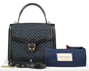 Aspinal Of London Midi Mayfair Bag Black Chevron Raffia & Smooth Black