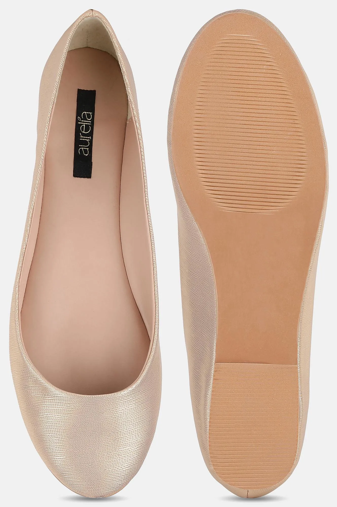 Aurelia Rose Gold Round Toe Textured Flat - ZLessie