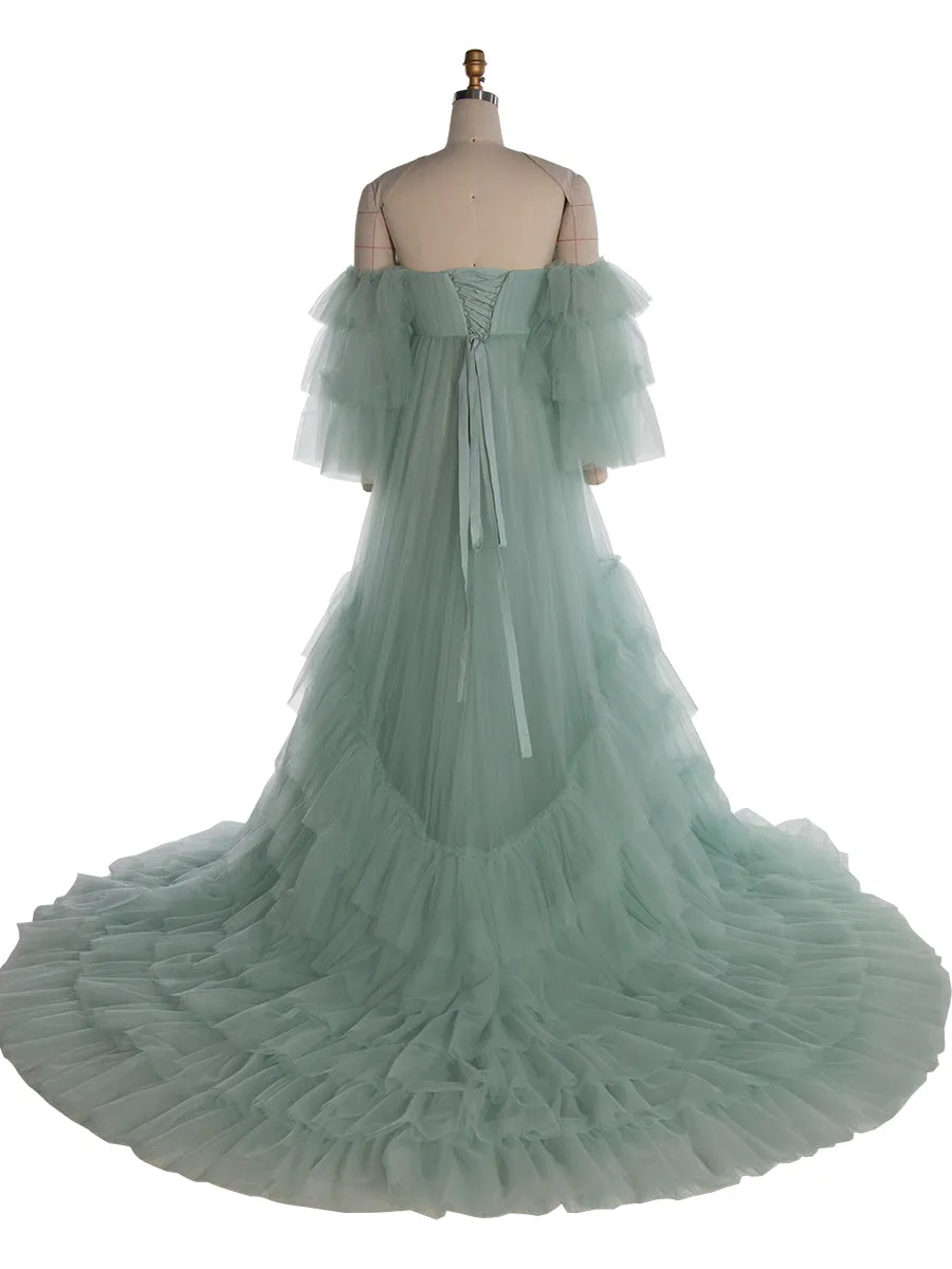 Baby Blue Tulle Dress for Photoshoot Ruffle Colorful Wedding Dresses YW2051-2