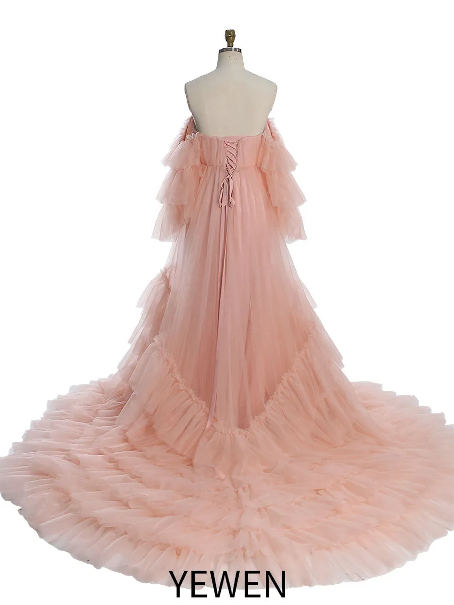 Baby Blue Tulle Dress for Photoshoot Ruffle Colorful Wedding Dresses YW2051-2