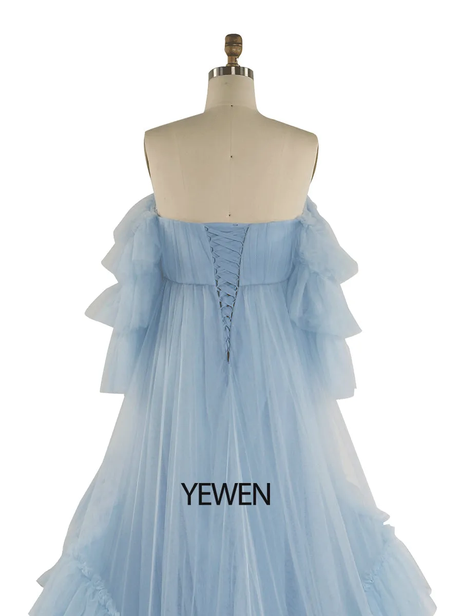 Baby Blue Tulle Dress for Photoshoot Ruffle Colorful Wedding Dresses YW2051-2
