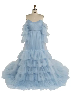 Baby Blue Tulle Dress for Photoshoot Ruffle Colorful Wedding Dresses YW2051-2