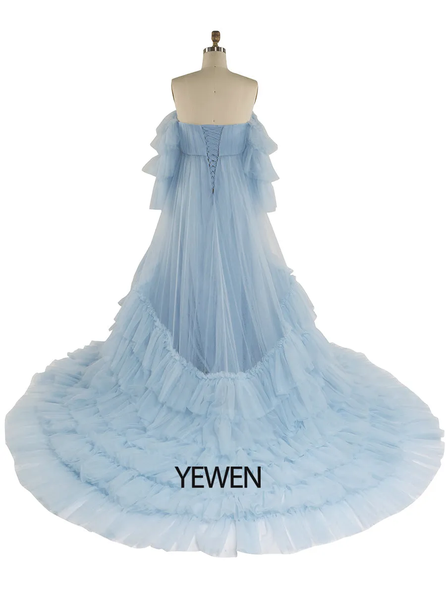 Baby Blue Tulle Dress for Photoshoot Ruffle Colorful Wedding Dresses YW2051-2