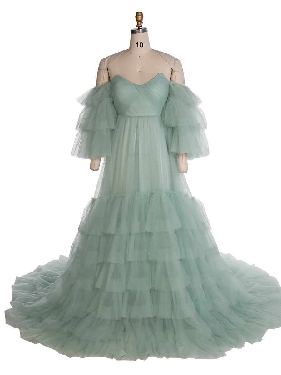 Baby Blue Tulle Dress for Photoshoot Ruffle Colorful Wedding Dresses YW2051-2