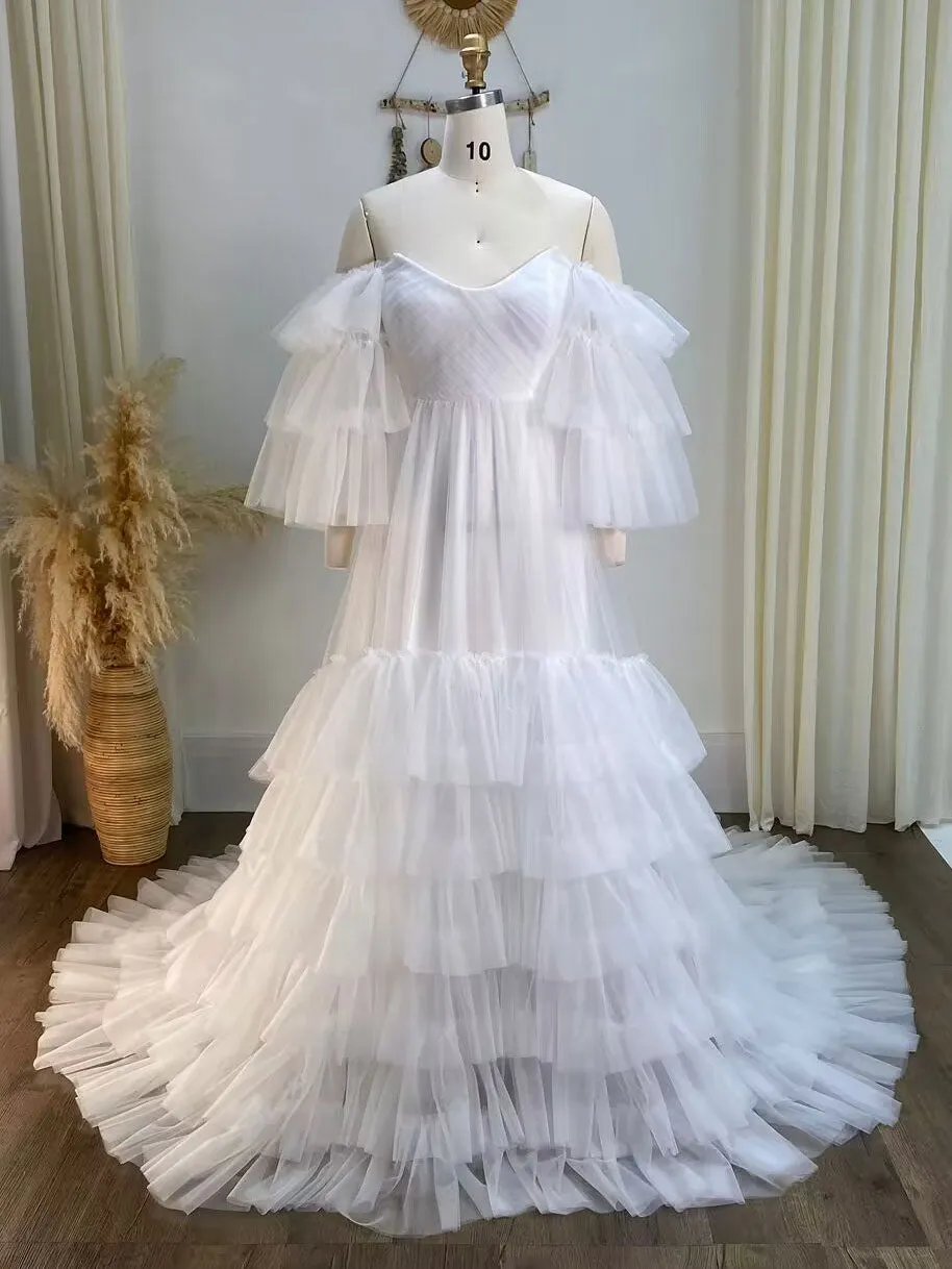 Baby Blue Tulle Dress for Photoshoot Ruffle Colorful Wedding Dresses YW2051-2