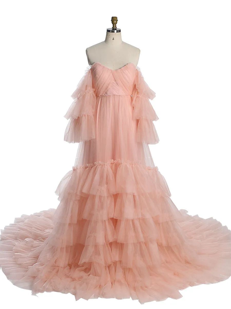 Baby Blue Tulle Dress for Photoshoot Ruffle Colorful Wedding Dresses YW2051-2