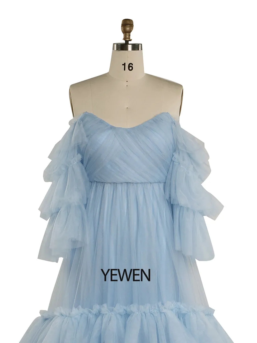 Baby Blue Tulle Dress for Photoshoot Ruffle Colorful Wedding Dresses YW2051-2
