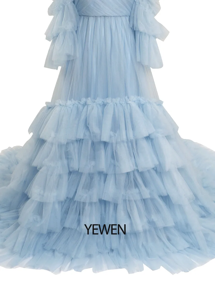 Baby Blue Tulle Dress for Photoshoot Ruffle Colorful Wedding Dresses YW2051-2