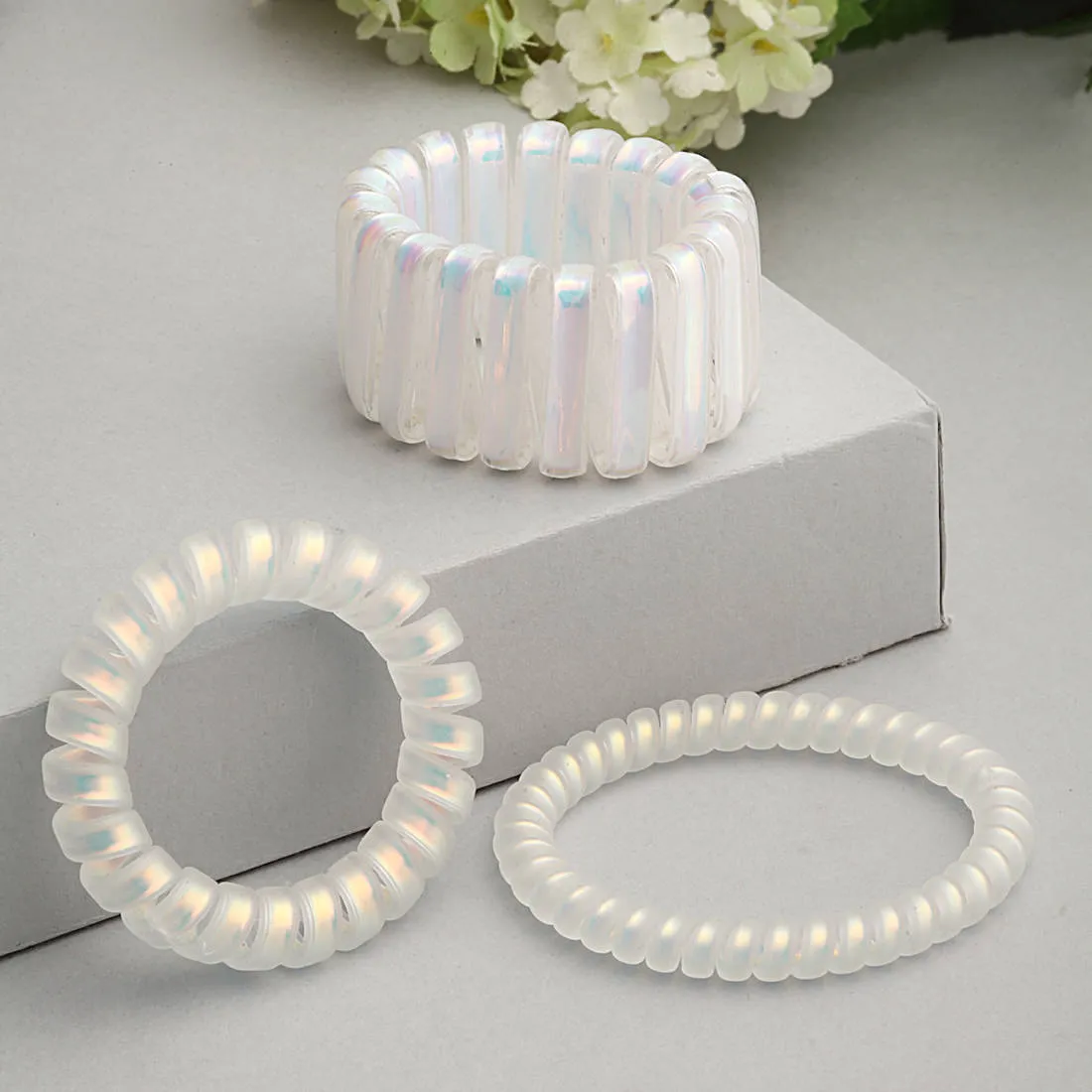 Bahari White Hair Ties Set of 3