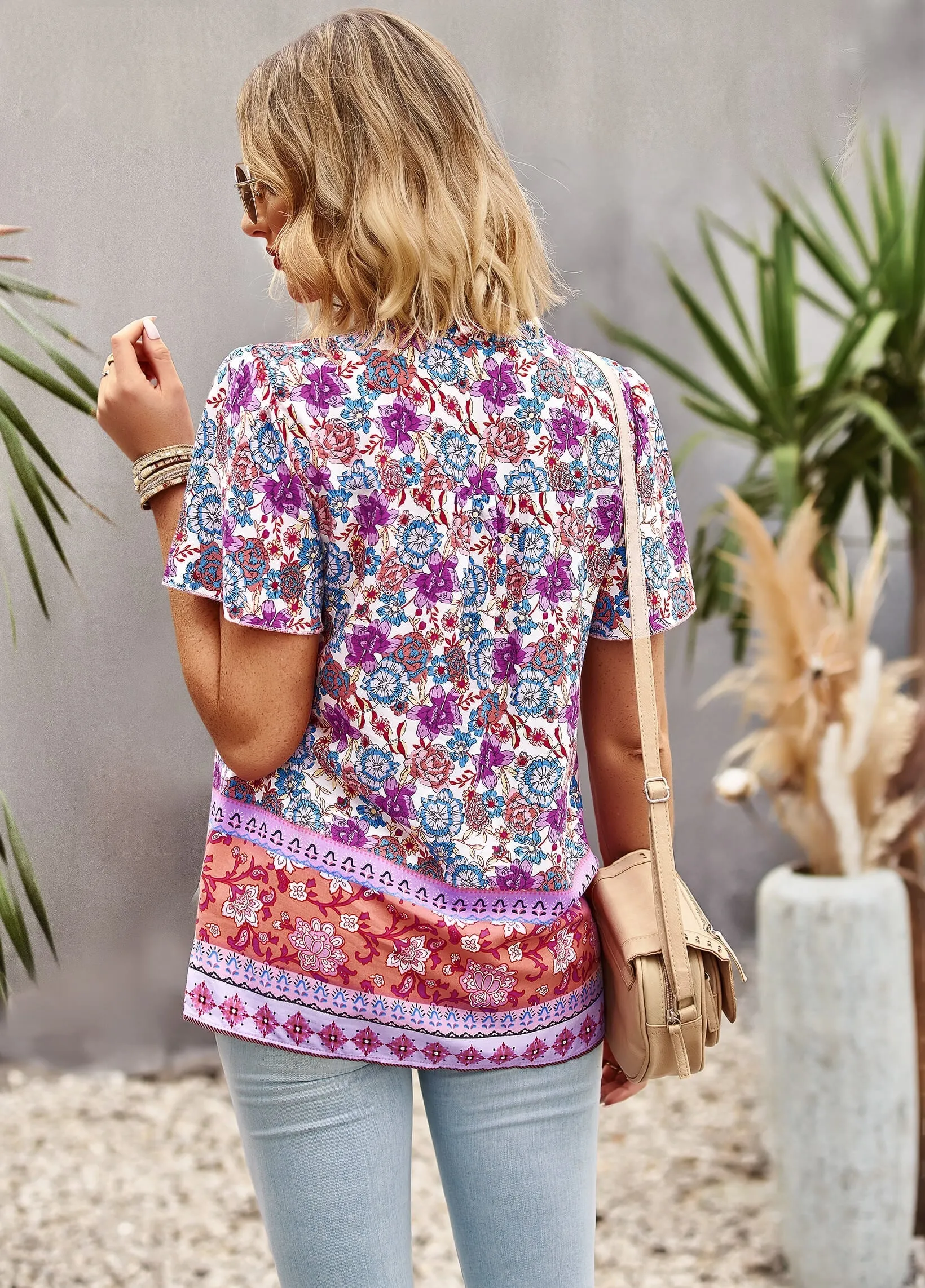 Barbados Doll Printed Button Front Top - Pink