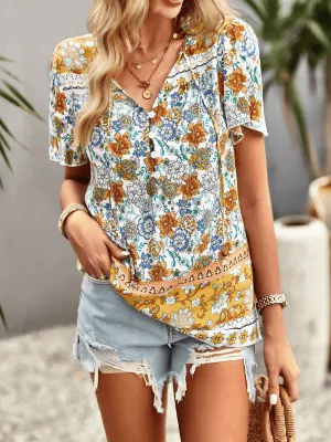 Barbados Doll Printed Button Front Top - Yellow