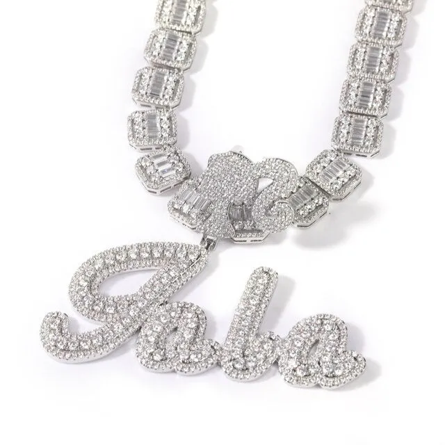 BARBIE DOLL  Custom Name Girl Clasp Brush Script Bubble Letter Iced Out Two Tone CZ