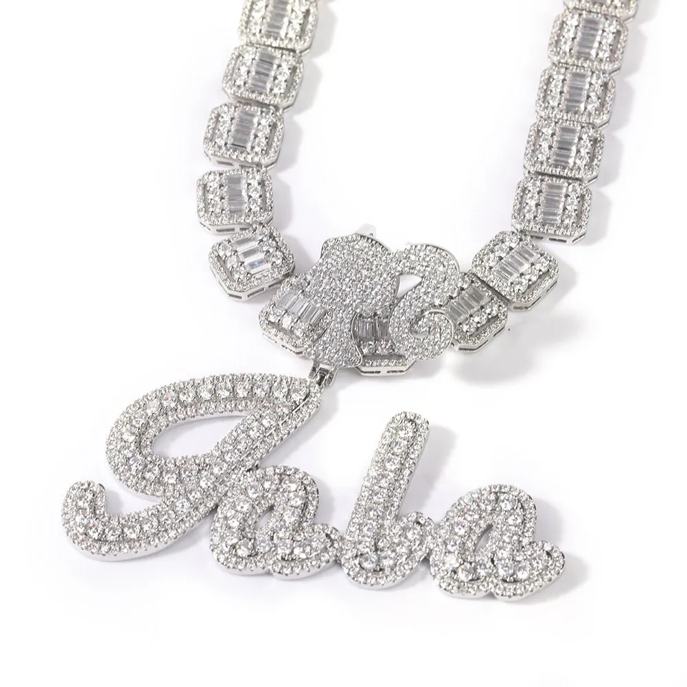 BARBIE DOLL  Custom Name Girl Clasp Brush Script Bubble Letter Iced Out Two Tone CZ