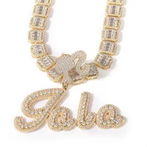 BARBIE DOLL  Custom Name Girl Clasp Brush Script Bubble Letter Iced Out Two Tone CZ