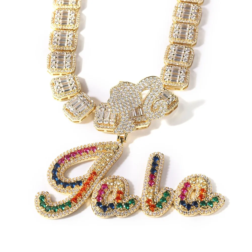 BARBIE DOLL  Custom Name Girl Clasp Brush Script Bubble Letter Iced Out Two Tone CZ