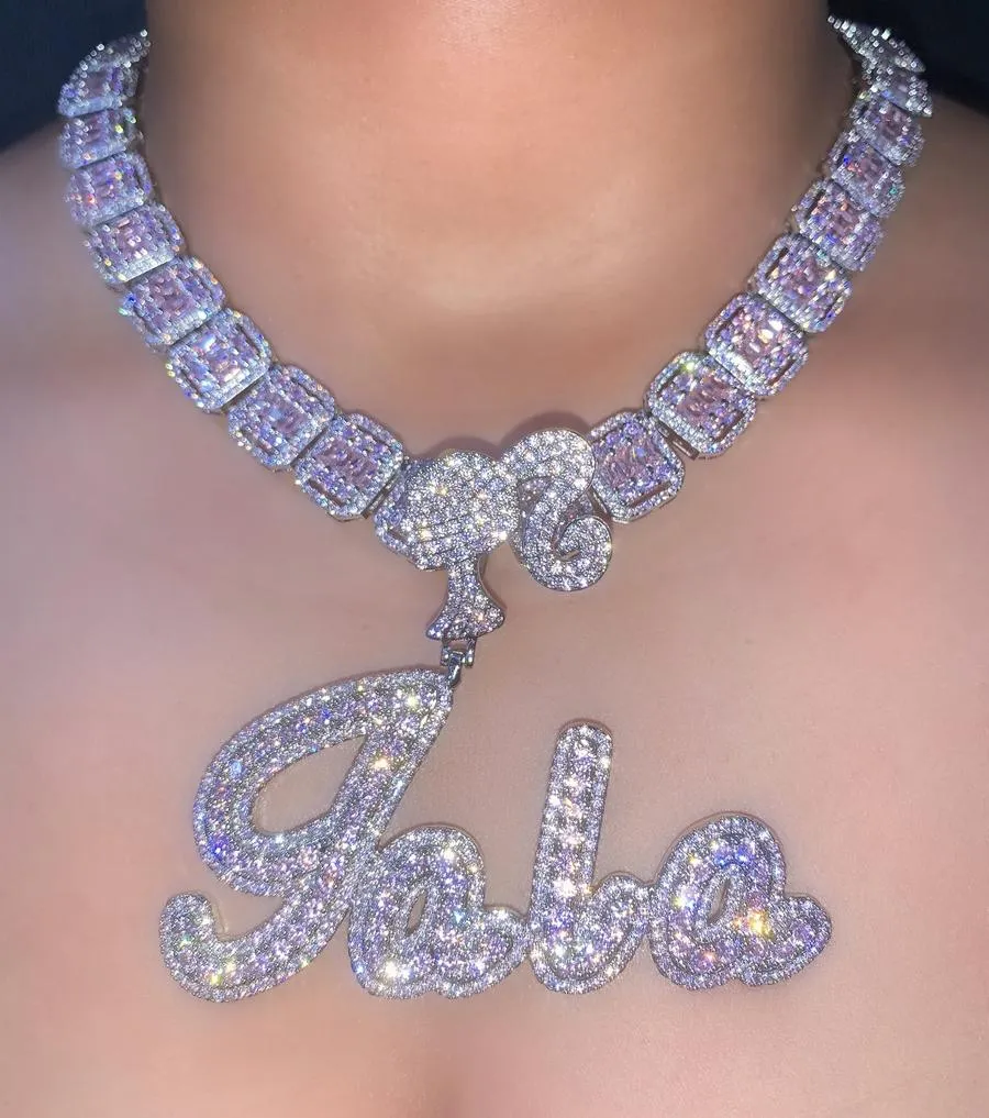 BARBIE DOLL  Custom Name Girl Clasp Brush Script Bubble Letter Iced Out Two Tone CZ