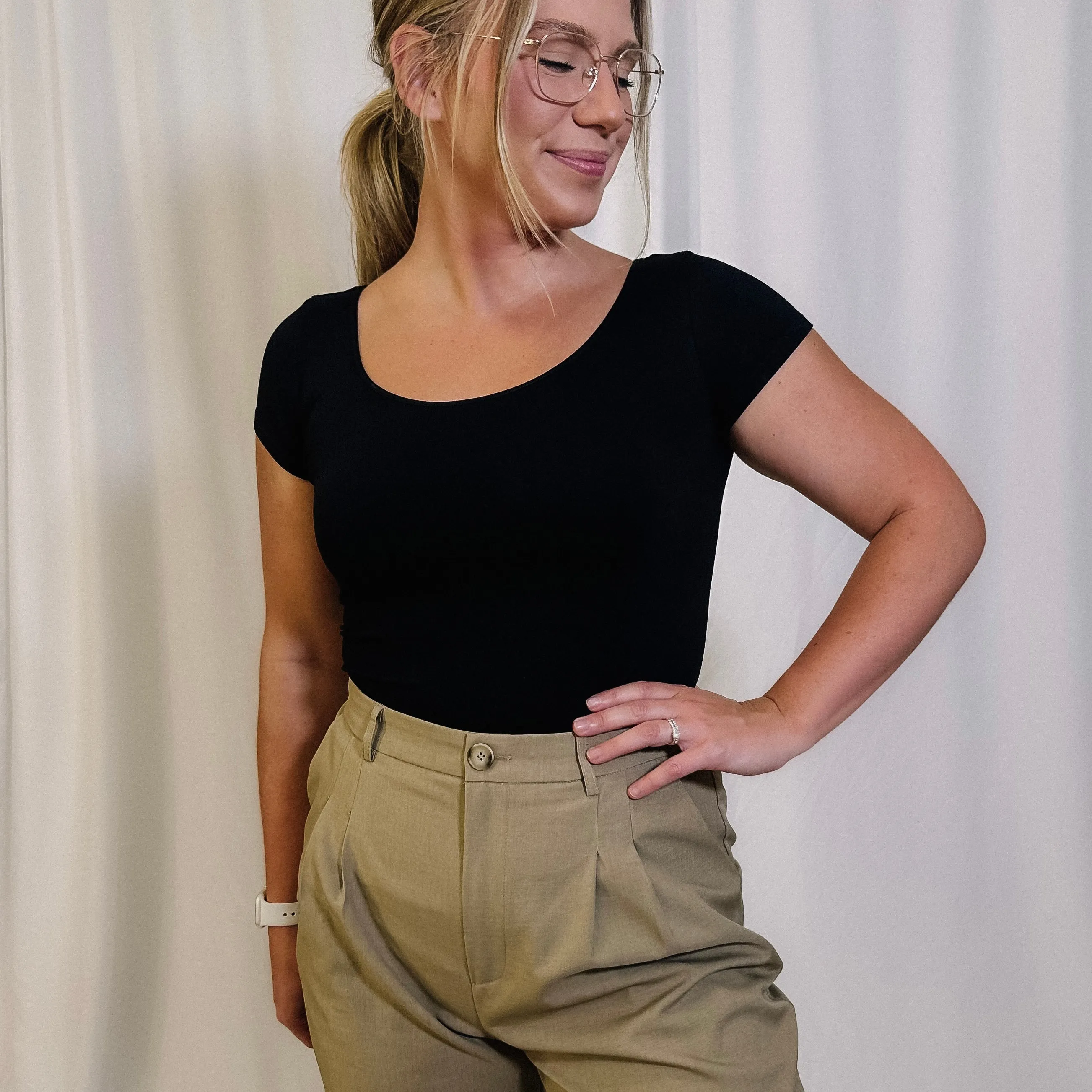 Basic Cap Sleeve Top - Black - LAST ONE