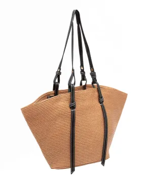 BASKET WEAVE HANDBAG WITH CONTRAST STITCH STRAPS