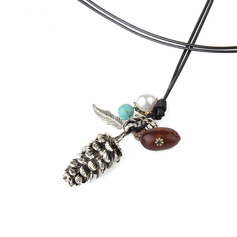 Beautiful Acorn Turquoise Necklaces Pendants Wax Rope Plants Fashion Jewelry