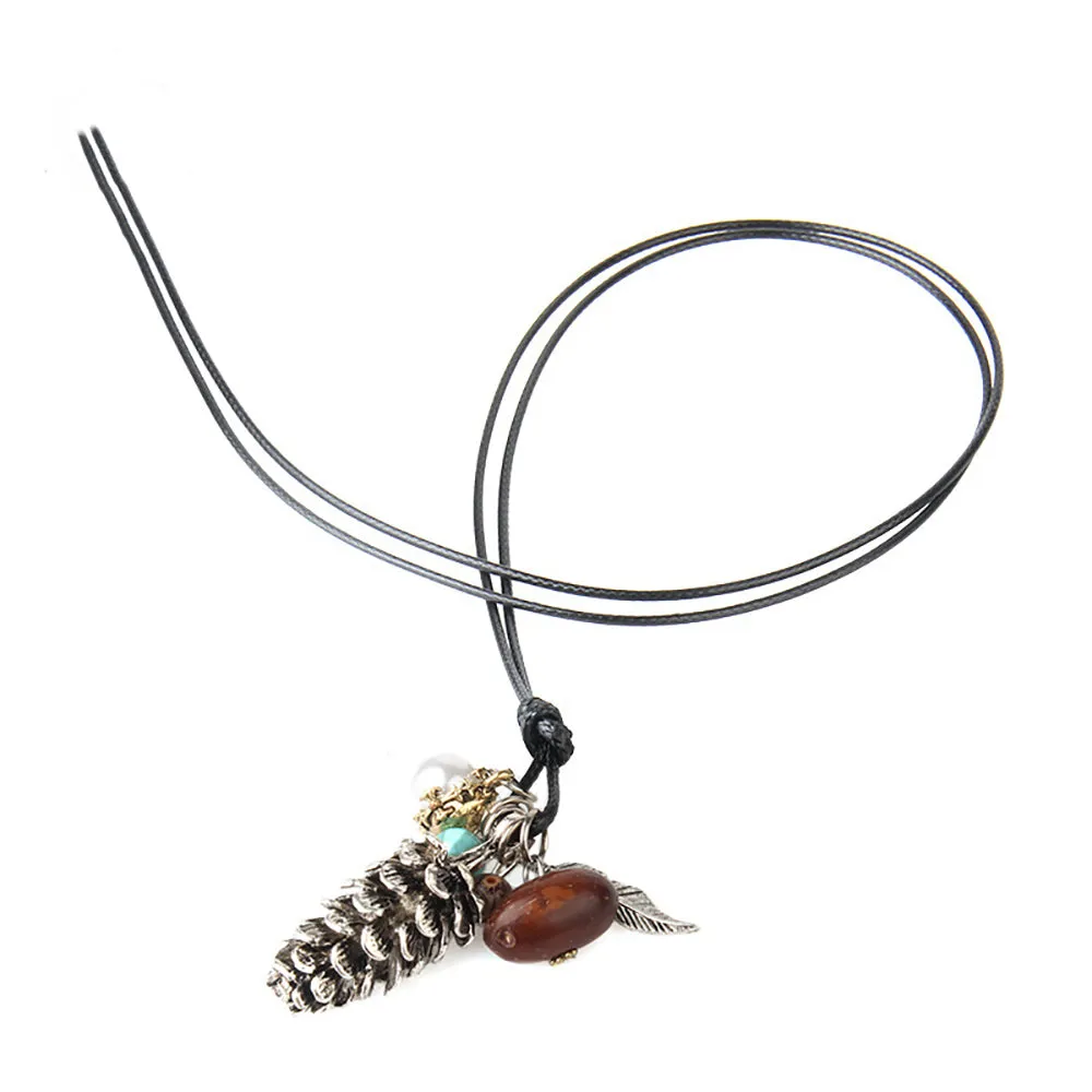 Beautiful Acorn Turquoise Necklaces Pendants Wax Rope Plants Fashion Jewelry