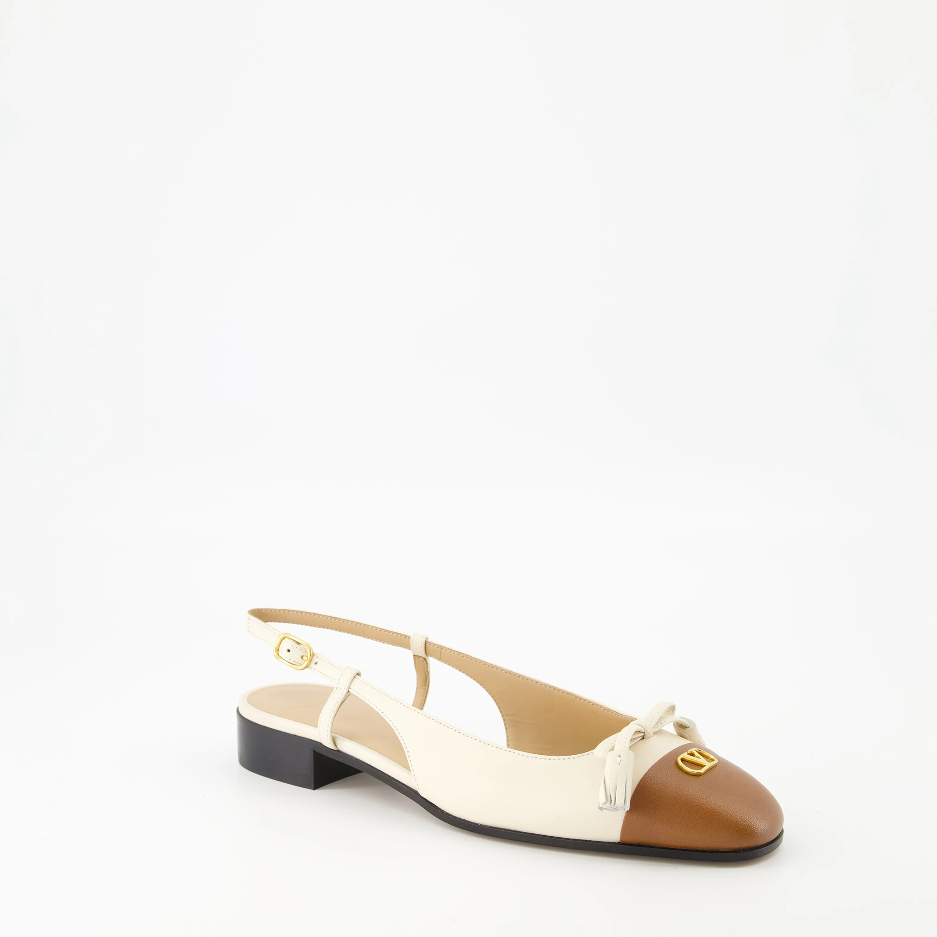 Beige Leather Ballet Flats