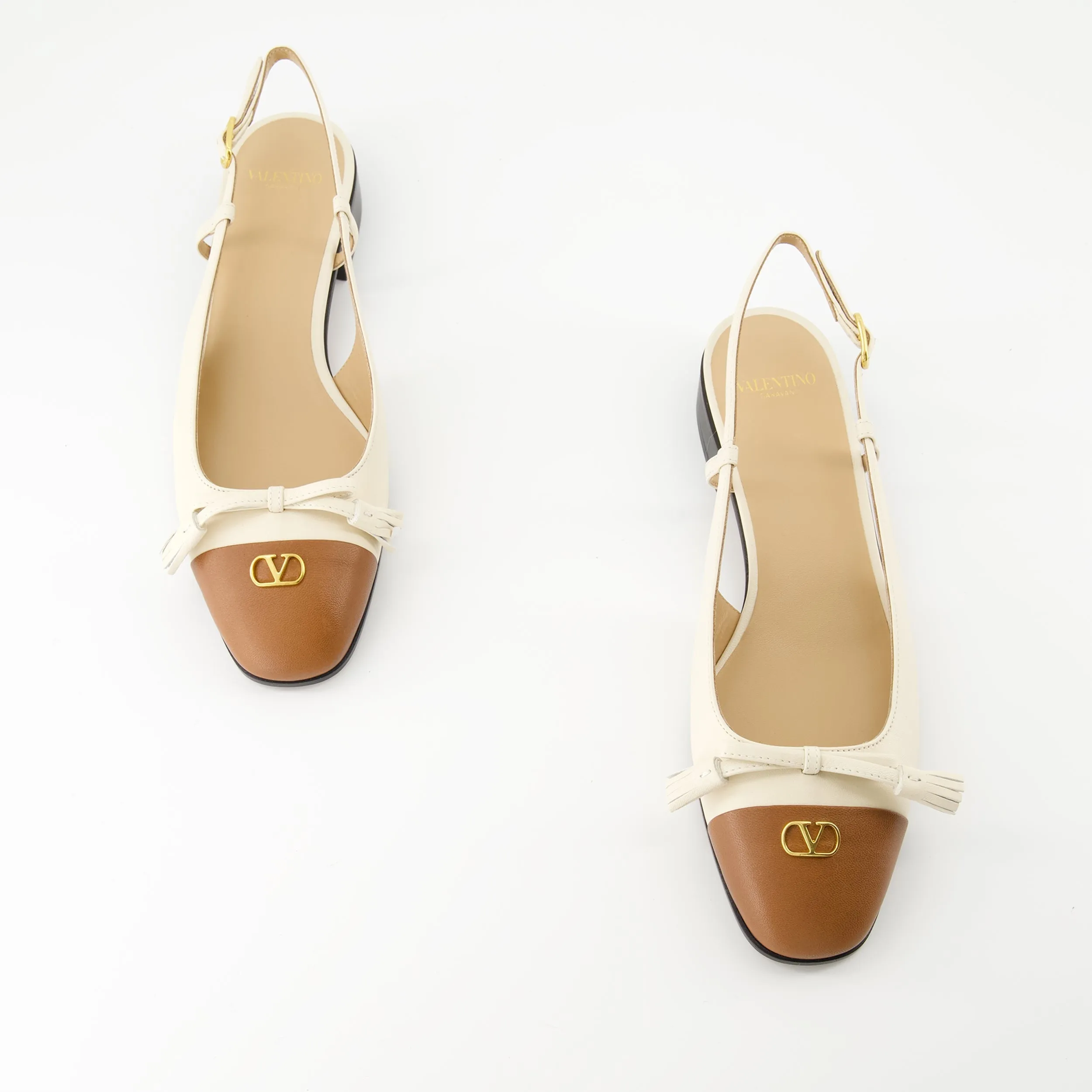 Beige Leather Ballet Flats