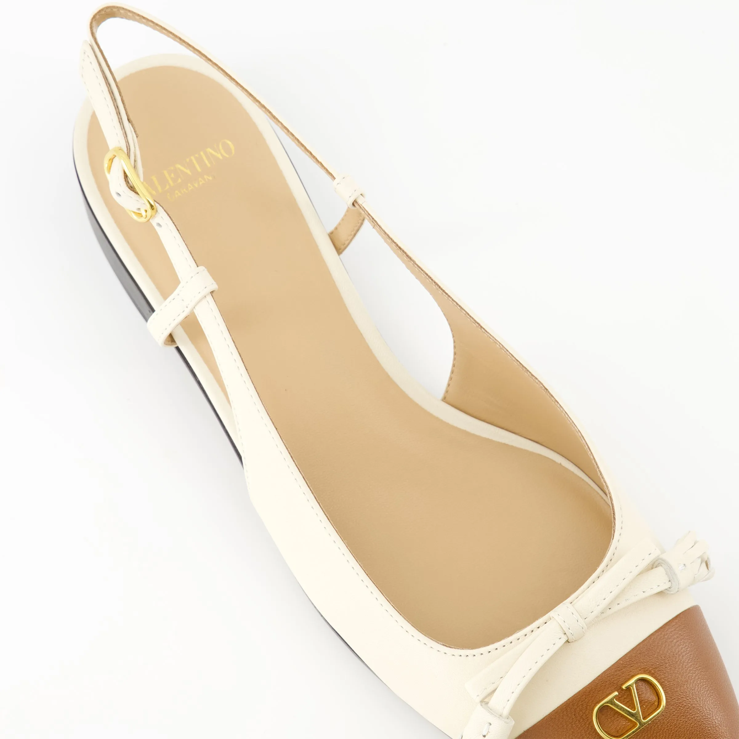 Beige Leather Ballet Flats