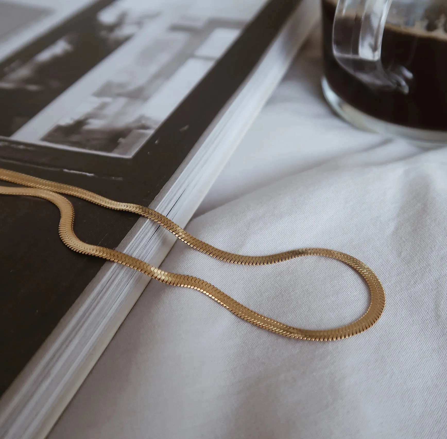 Bella Herringbone Snake Chain Necklace - Gold