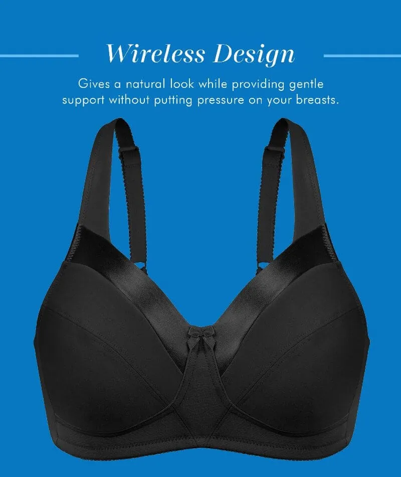 Bestform Satin Trim Wire-Free Cotton Bra With Unlined Cups - Black