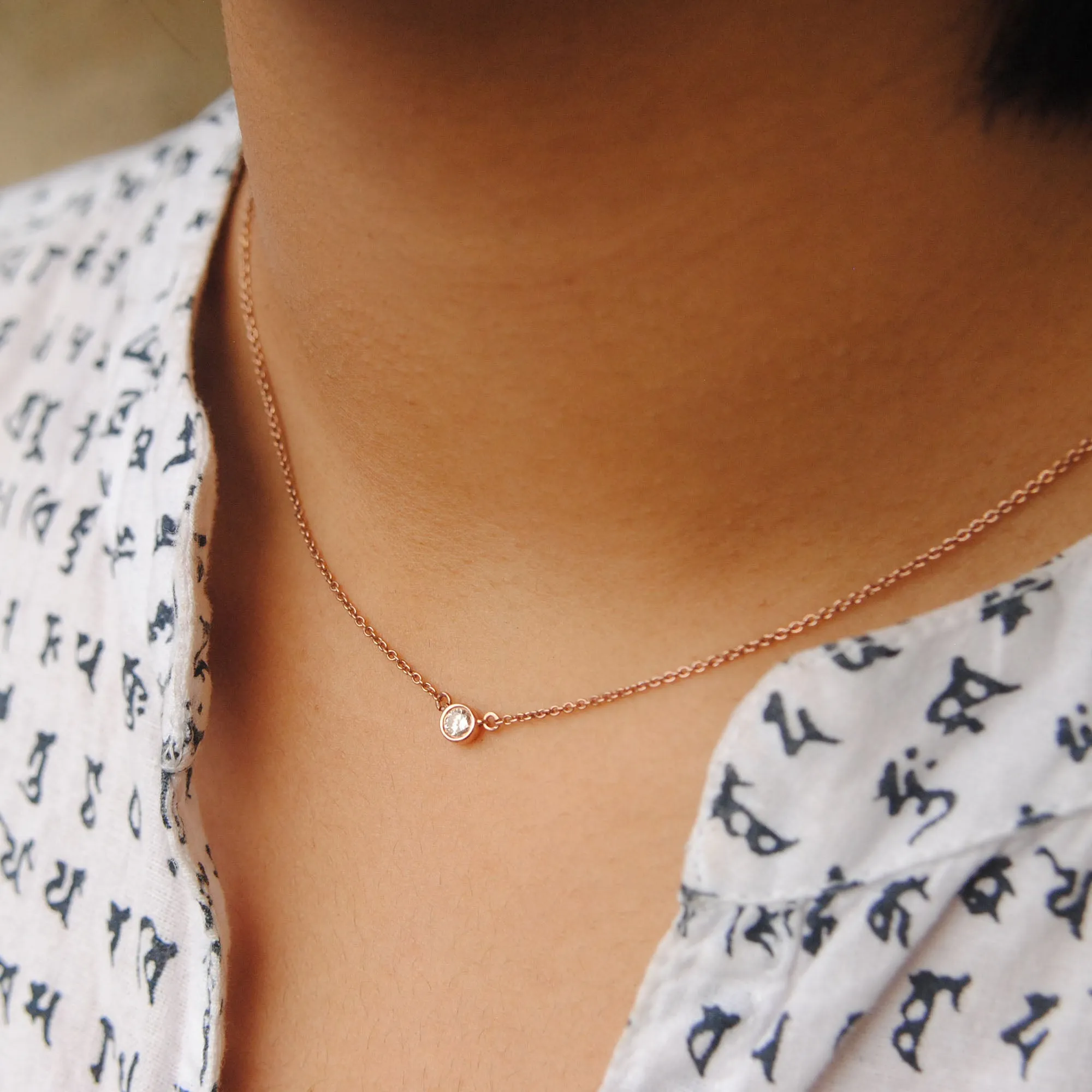 Bezel Baby Diamond 14K Solid Gold Chain Layered Necklace