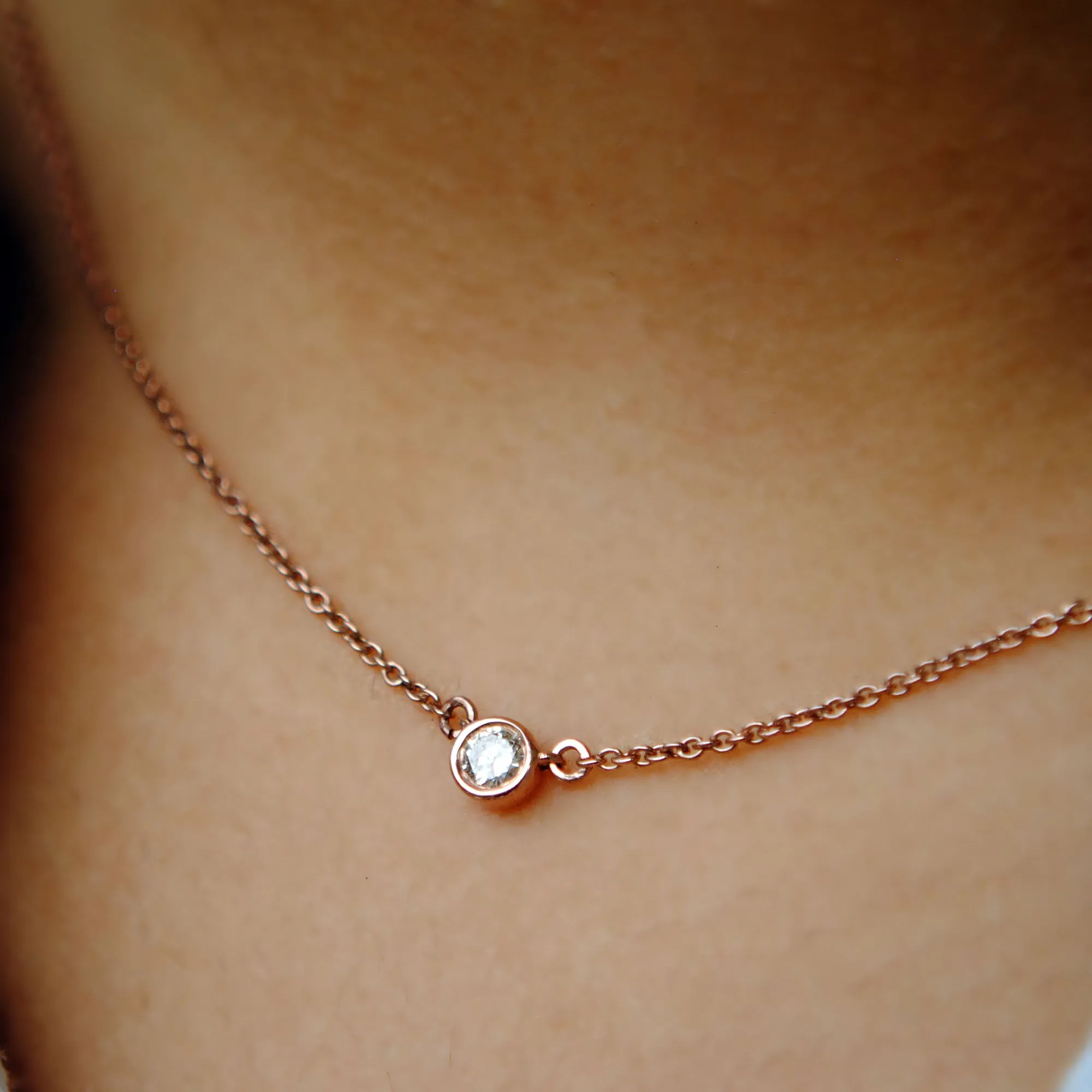 Bezel Baby Diamond 14K Solid Gold Chain Layered Necklace
