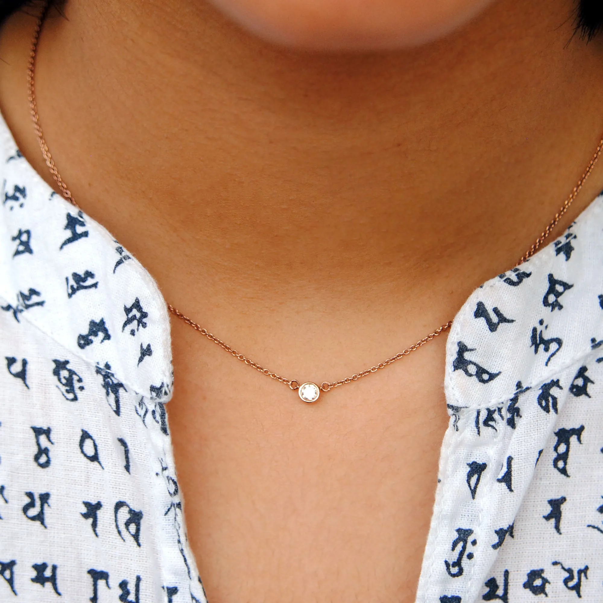 Bezel Baby Diamond 14K Solid Gold Chain Layered Necklace