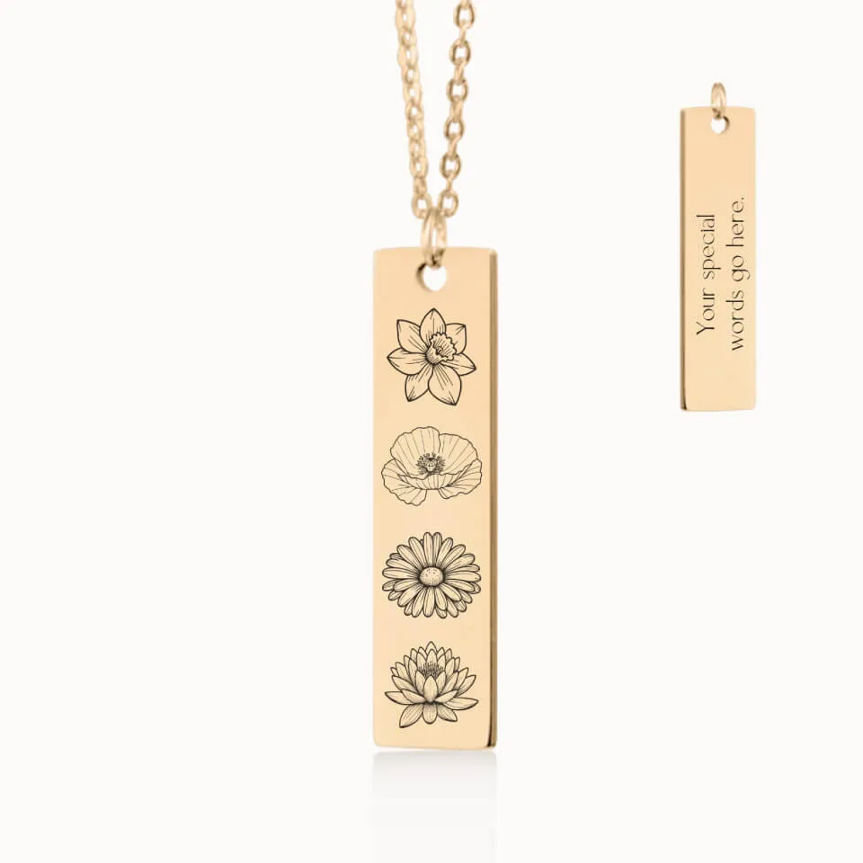 Birth Flower Garden Vertical Pendant on Fine Chain