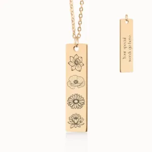 Birth Flower Garden Vertical Pendant on Fine Chain