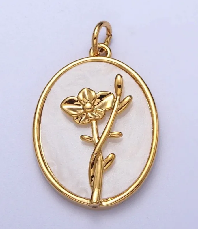Birth flower oval shell pearl charm