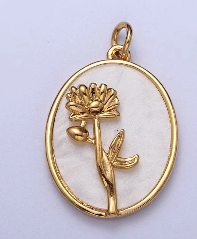 Birth flower oval shell pearl charm