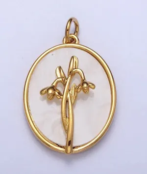 Birth flower oval shell pearl charm