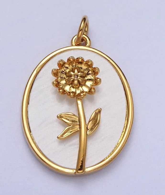 Birth flower oval shell pearl charm