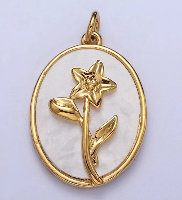 Birth flower oval shell pearl charm