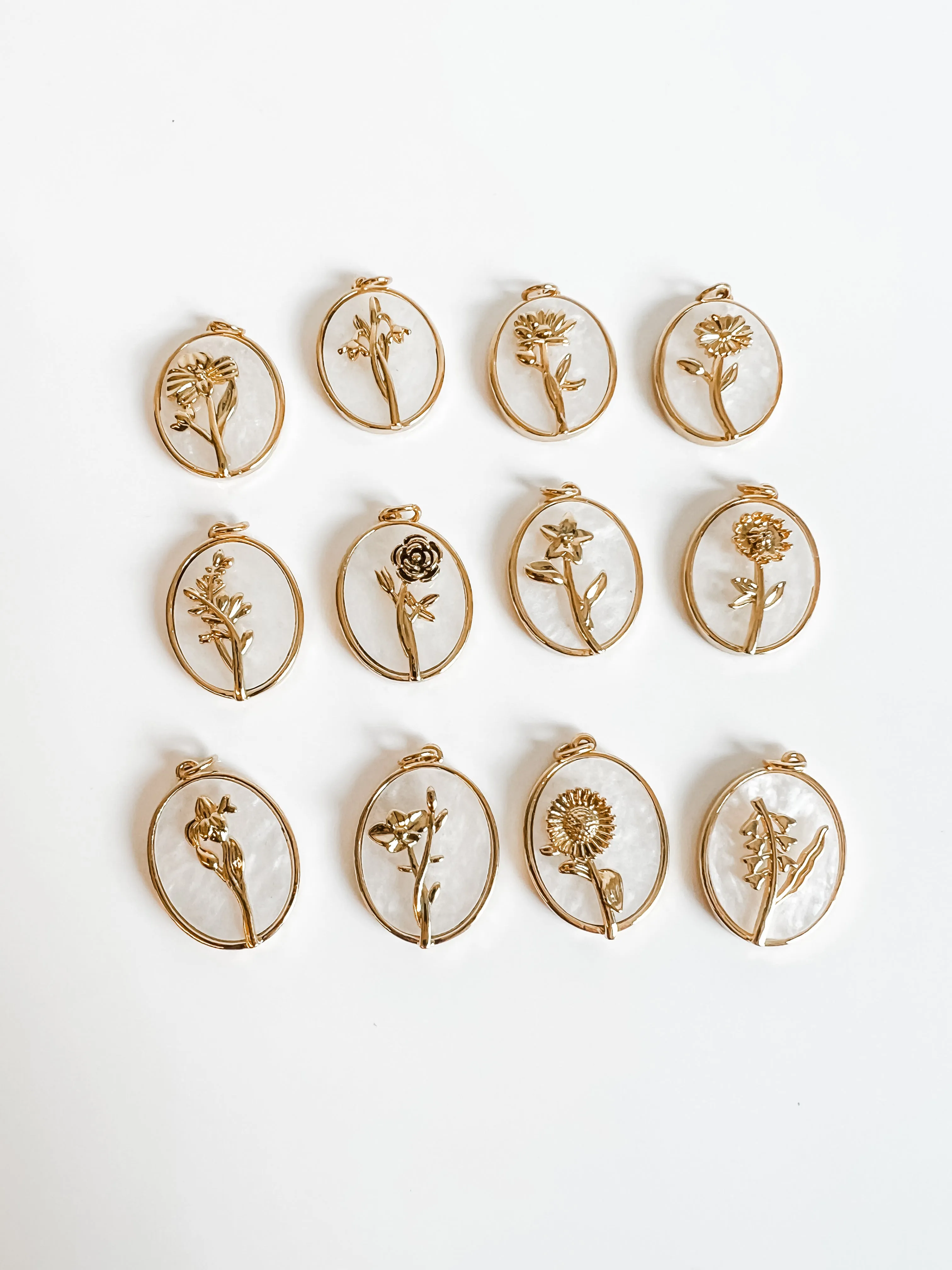 Birth flower oval shell pearl charm