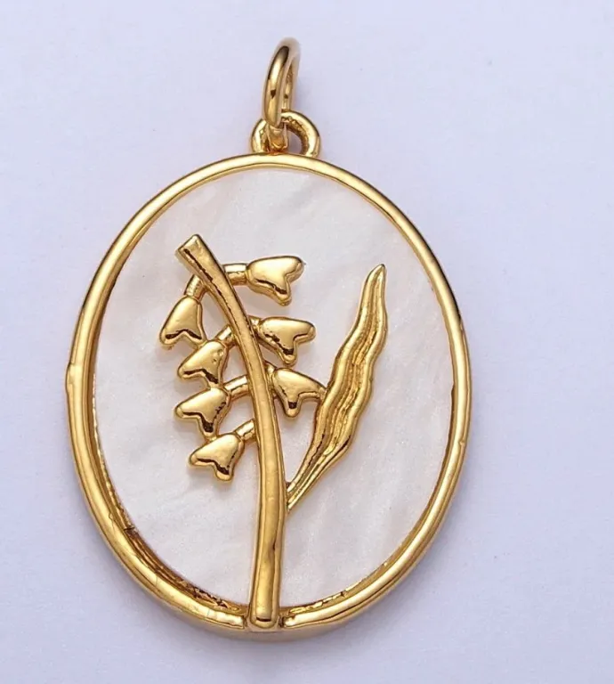 Birth flower oval shell pearl charm