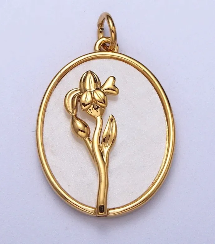 Birth flower oval shell pearl charm